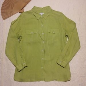 J Jill Love Linen Tunic Top Button up Long Sleeve